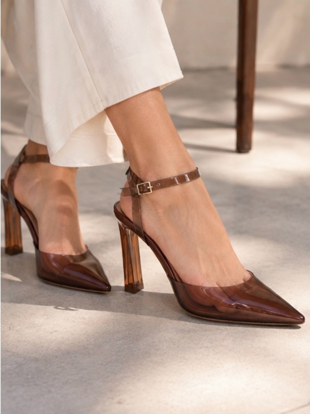 Gianni Bini Ankle Strap Pumps Womens Brown Translucent 8.5M Pointed Toe NWT